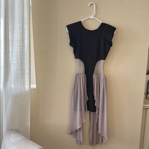 Black and Cream Asymmetrical Cut Out Pleated Cocktail Dress